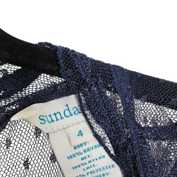 Sundance 4 Navy Blue Sheer Lace Boho Dress Romantic Shift Western Cottage - Picture 2 of 3